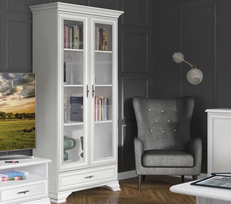Vitrina alba mdf cu doua usi