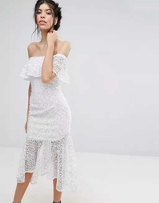 Кружевное платье миди с открытыми плечами Love Triangle (новое)