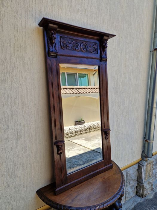 Голямо антикварно английско огледало масив дърворезба