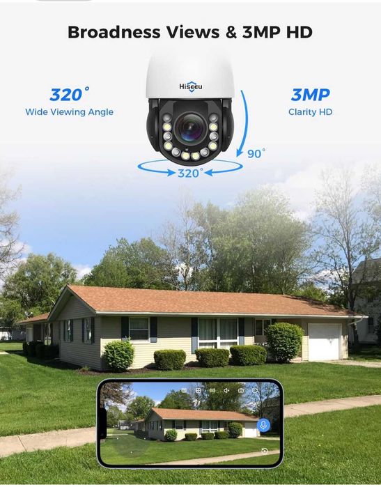 Безжична охранителна камераHiseeu 30Xоптично увеличение3MP PTZ 250фута
