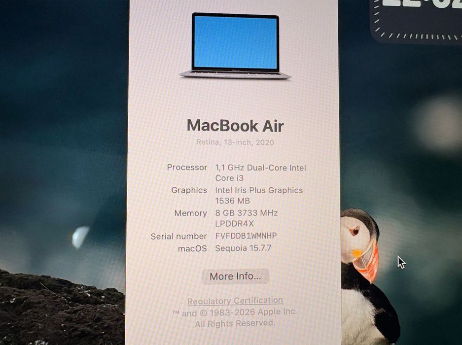 MacBook Air 13 Inch, 2020, Intel Core, Състояние: Използвано