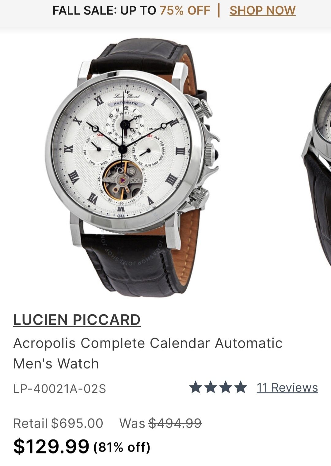 Lucien piccard acropolis deals automatic men's watch