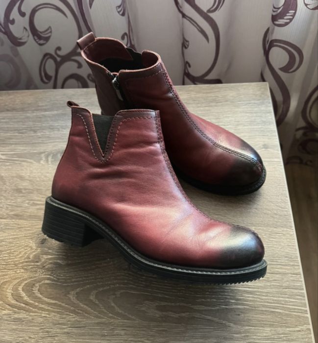 Cizme piele moale Red Burgundy&Black Marime 38 Italy