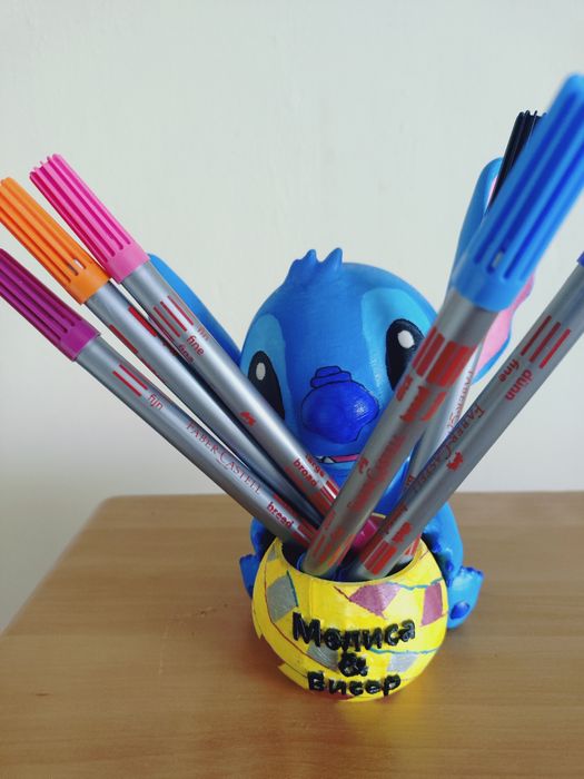 Забавен Стич с моливник и имена по избор