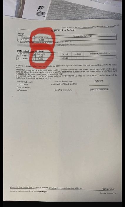 Vand Teren 7000mp/ Tartasesti - Baldana langa Gara/ SCHIMB  La 11€ / Mp