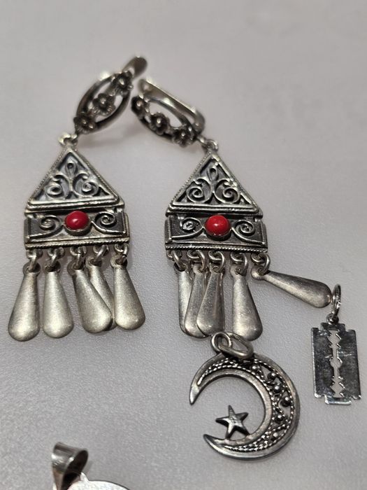 Серьги в национальном казахском стиле, серебро кулон