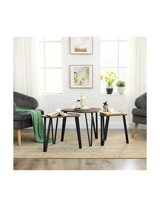 Set 3 masute de cafea, Vasagle, Maro Rustic, LNT14BX, 58 x 45 x 51 cm