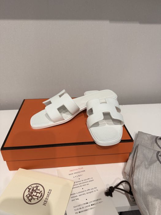 Дамски чехли Hermés бели-с кутия и торбичка!