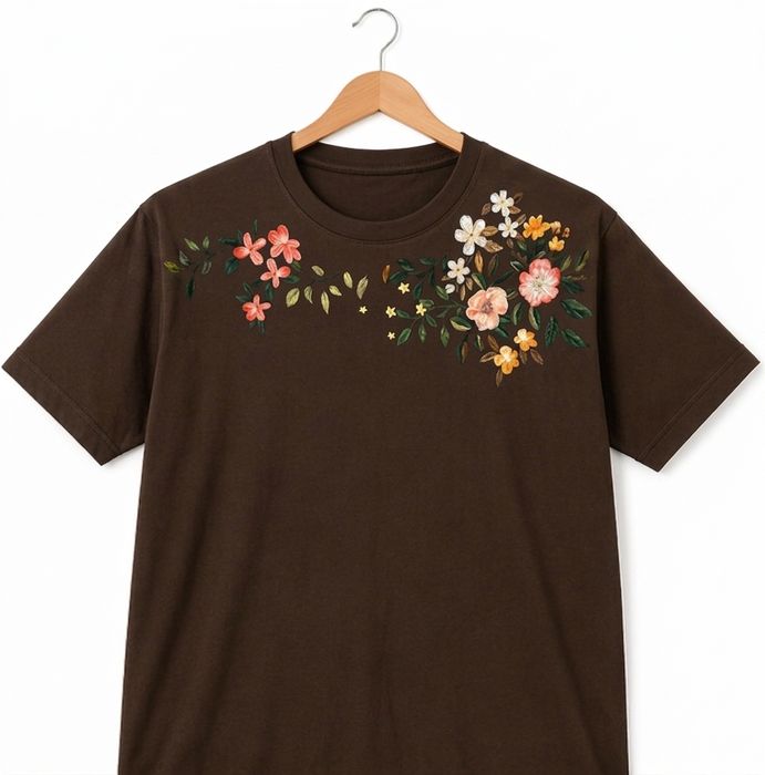 Коричневая футболка с принтом