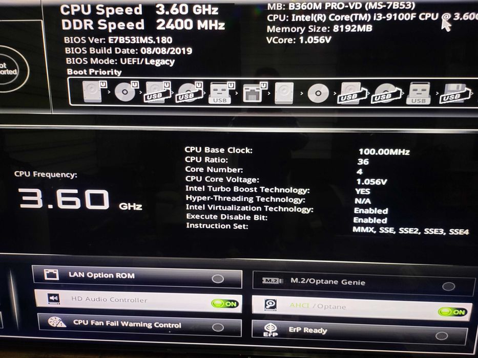 Компютърни части i3 9100F, ddr4 рам, дънна платка и захранване