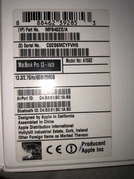 Laptop Apple MacBook PRO RETINA 13-inch