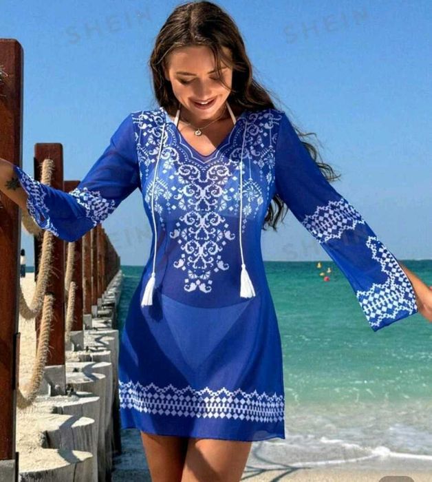 Rochiță albastru cu alb plaja