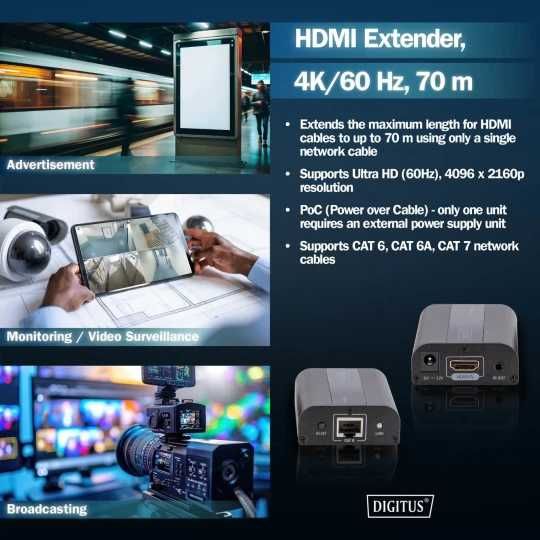 Digitus 4K HDMI extender set, 4K/60Hz - 70m