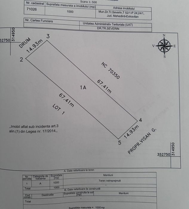Vand teren 1000 mp zona Walter