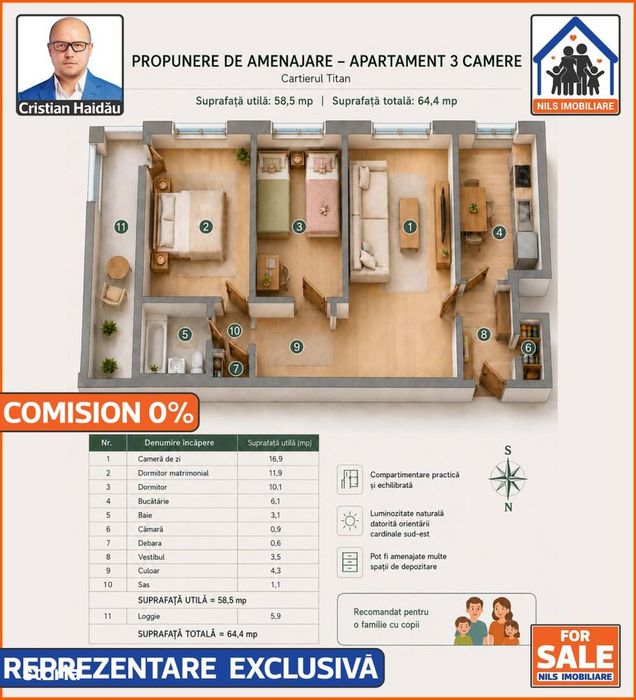 Apartament cu 3 camere si balcon in Titan | Comision 0!
