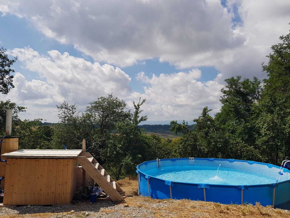 Cabana Premium A-Frame apuseni Stana ciubar piscina ATV UTV doua familii copii inchiriat cazare munte Meziad Panorama hamac padure Vacanta