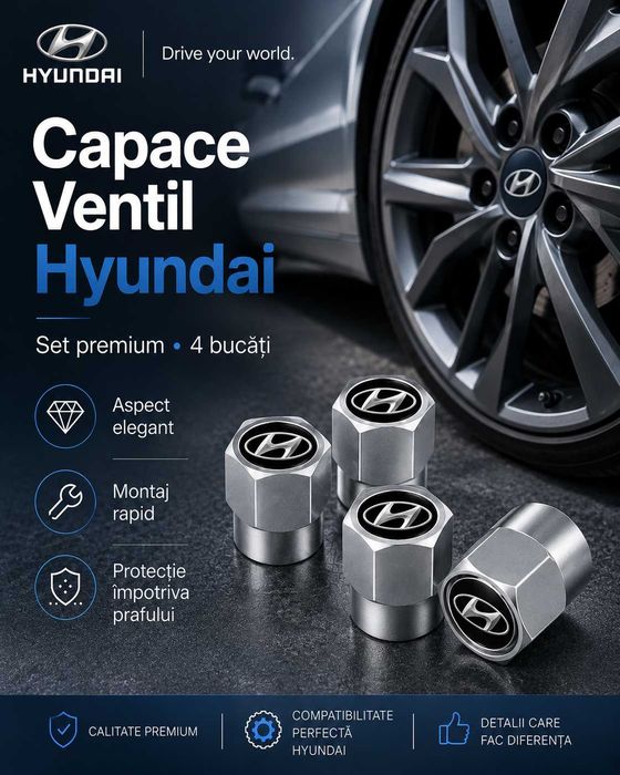 Set 4 capacele negre valva / ventil roata Hyundai