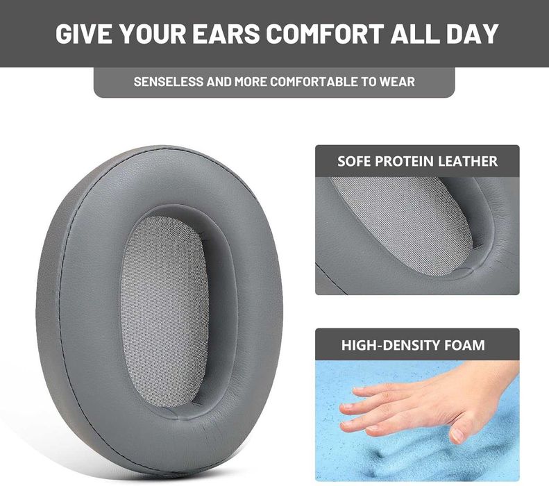 Set 2 bureti pentru casti Sony WH-XB900N, Over-Ear - Spuma cu memorie, Piele ecologica