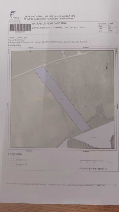 Teren extravilan localitatea Dumesti jud Iasi, 10000mp