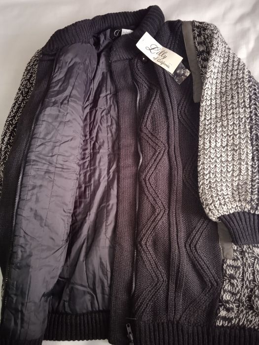 Женская вязаная кофта - куртка на подкладке, стёганая