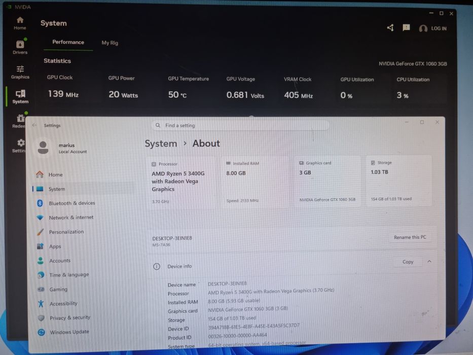 Pc gaming ryzen 5 3400g cu gtx 1060 194 biti