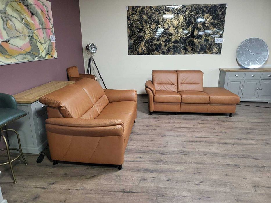 Кафяв кожен комплект дивани тройка и двойка MM-ZE1148