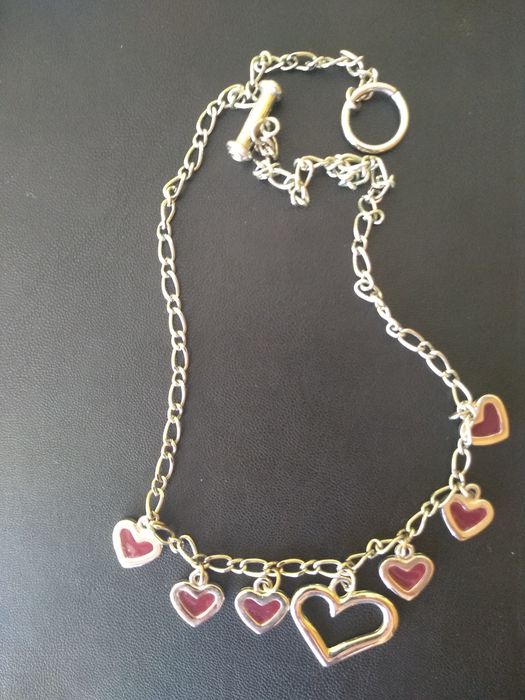 Ново колие чокър верижка със седем сърца, бижу със сърца