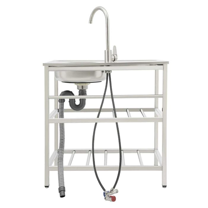 Chiuveta inox 40x75 cm cu suport robinet  2 polite  casnic restaurant