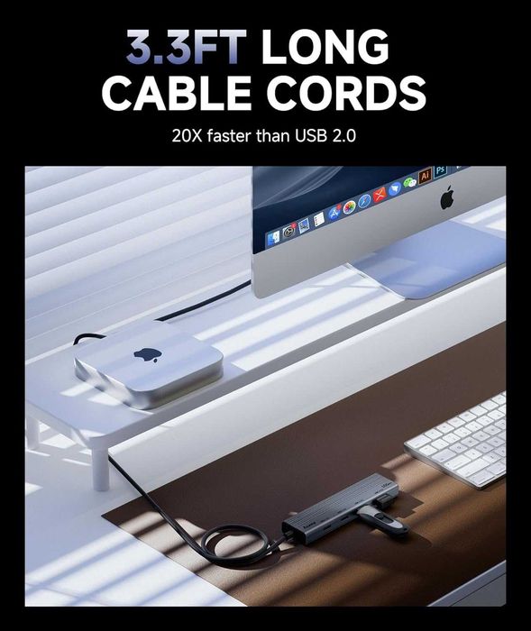 Aceele USB 3.2 Gen 2 Адаптер 10Gbps– 4-портов ултра бърз хъб с USB-C/A