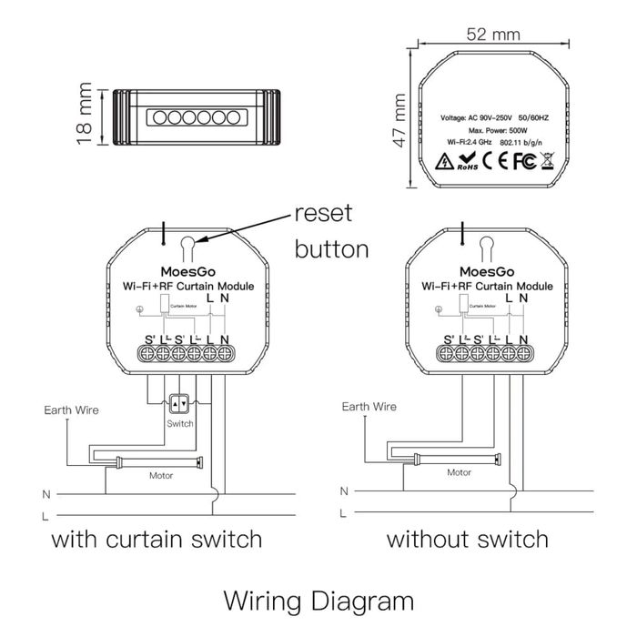 Превключвател за щори, MOES GO WiFi+ RF 433
