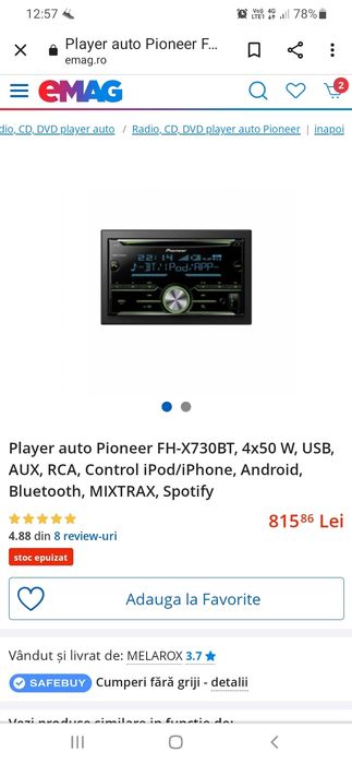 Player Auto Pioneer FH-X730BT Boxe 3 cai TS-G1330F