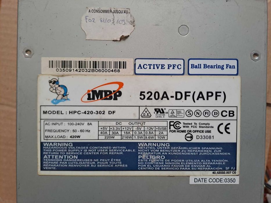 5 surse PC cu putere intre 390 si 550 W producatori diversi, Chieftec, RPC, Rexpower