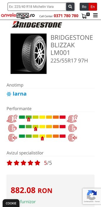 Oferta! Vând set 4  bridgestone 225 55 17 iarna