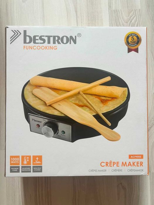 Aparat de făcut clătite Bestron ACP400Z, 1000W, diametru 30 cm – Nou în cutie