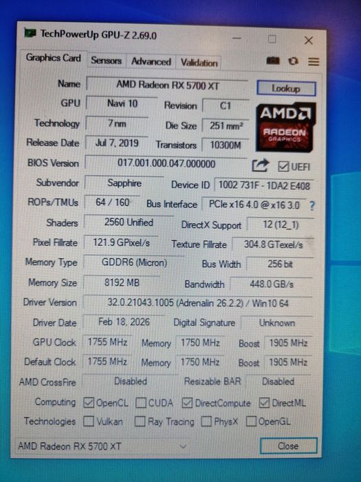 Sapphire rx 5700xt  pulse