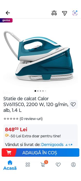 Statie de calcat Calor SV6115C0, 2200 W, 120 g/min, alb, 1.4 L Nou