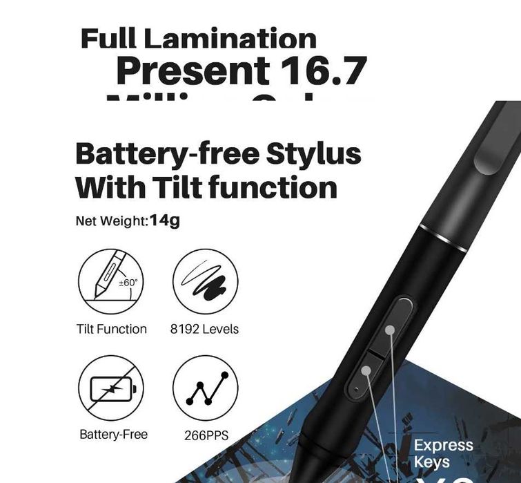 Tableta grafica Huion KAMVAS Pro 22, Stilou fara baterie, 21.5", Negru