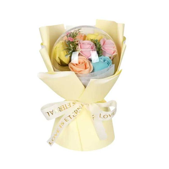 Букет от сапунени рози в ПВЦ сфера и подаръчна кутия. и други цветя