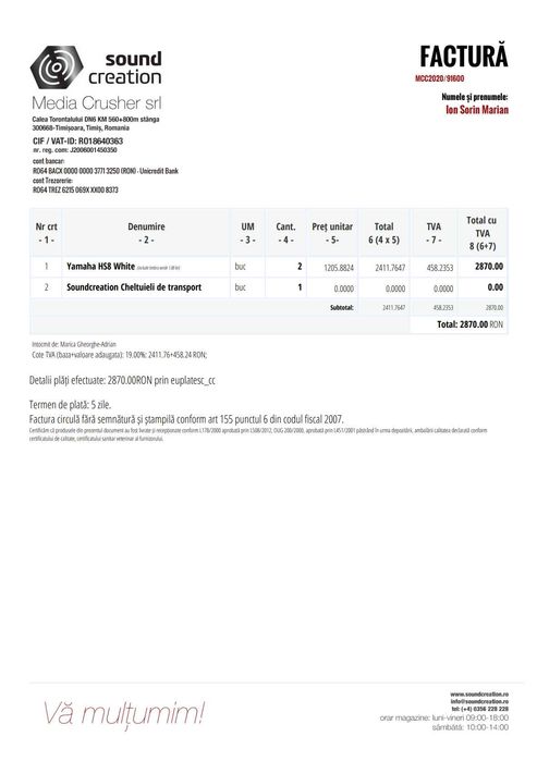 Boxe monitoare studio Yamaha HS8 albe ca noi