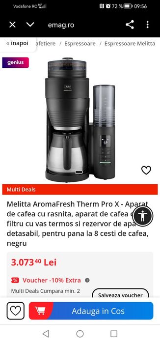 Espresor Aromafresh Melitta, aparat de cafea cu râșniță cafea boabe și