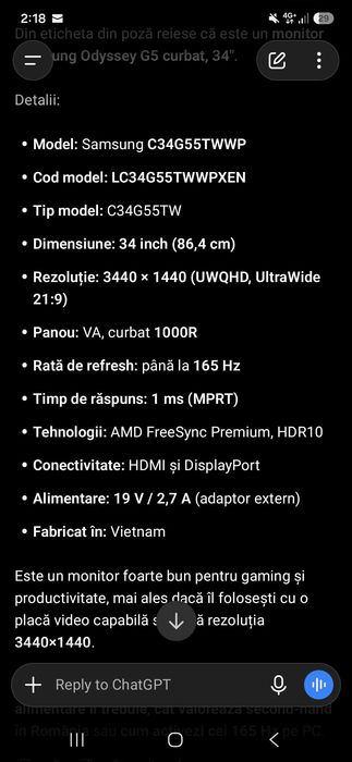 SAMSUNG G5 monitor curbat