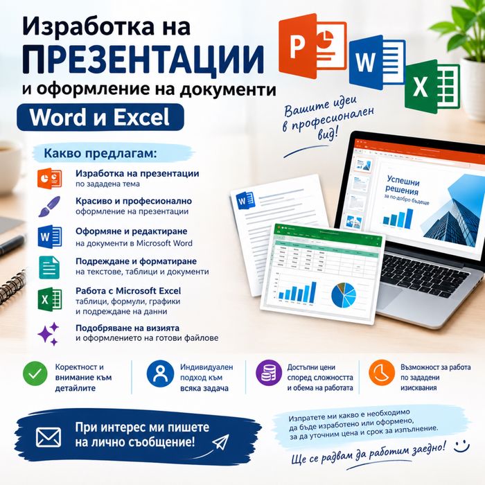 Изработка на презентации и оформление на документи – Word и Excel