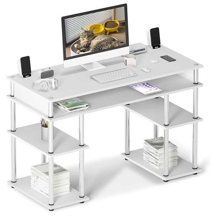 ПРОМОЦИЯ Компютърно бюро с рафтове в бяло – LJJ-MLS12040-W