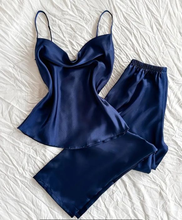 Pijama satin bleu marin