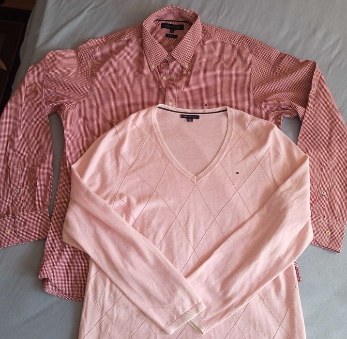 2за1 SPRING SALE TOMMY HILFIGER XL Plaid Shirt+V-Neck Sweater риза+топ