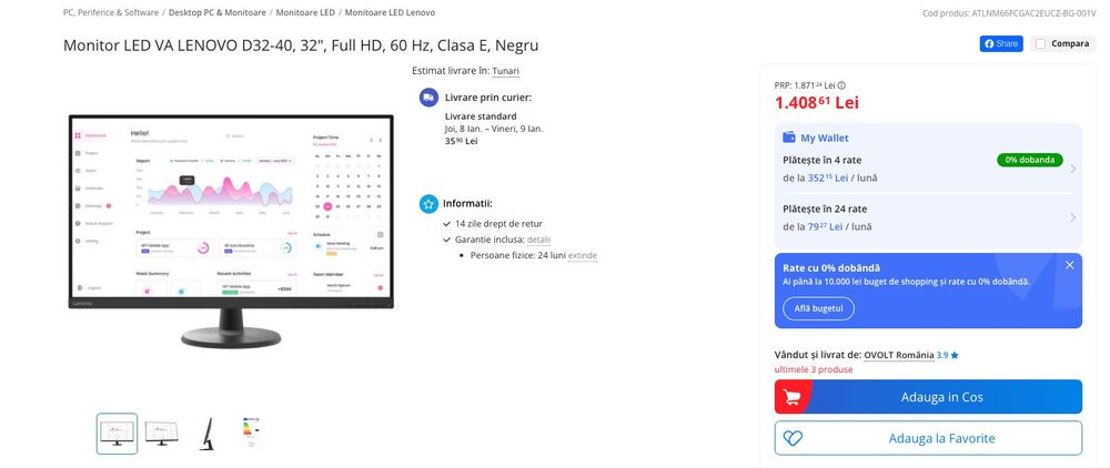 vand monitor Lenovo 31.5 inch, gaming, D32-40
