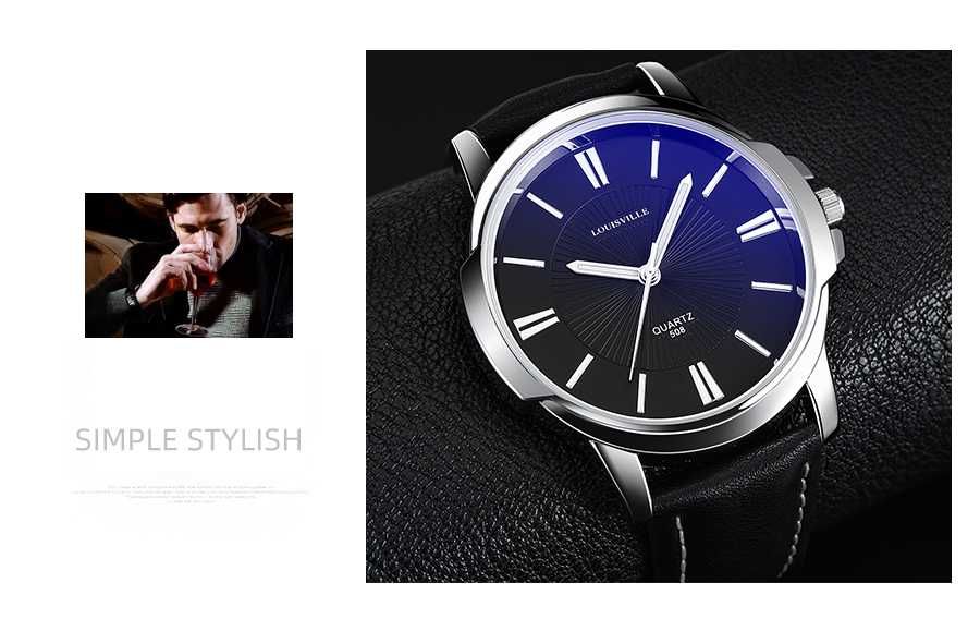 Мъжки часовник LOUISVILLE с каишка от кожа и корпус от алуминий