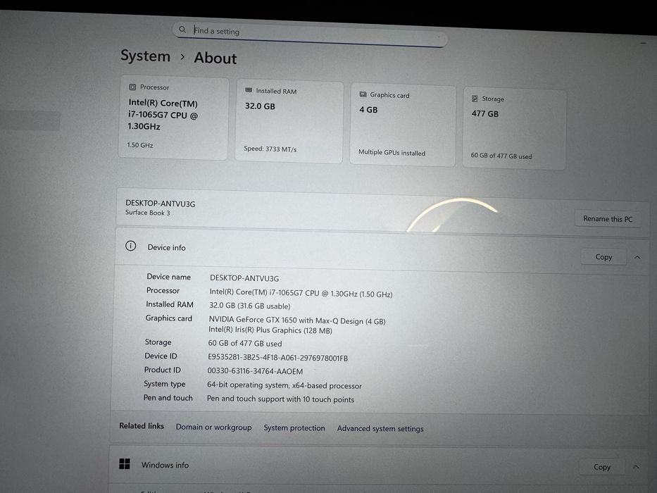 Laptop/tableta Microsoft Surface Book 3 i7 32GB ram 512 ssd