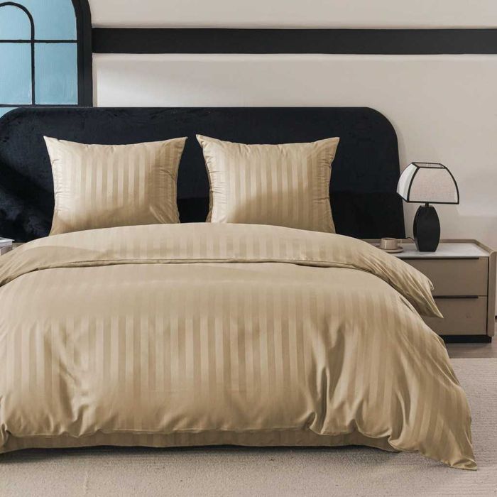 Спален комплект 4 части - 220x200 см с 2 калъфки, сатенени райета, микрофибър/памук, с цип, хипоалергенен