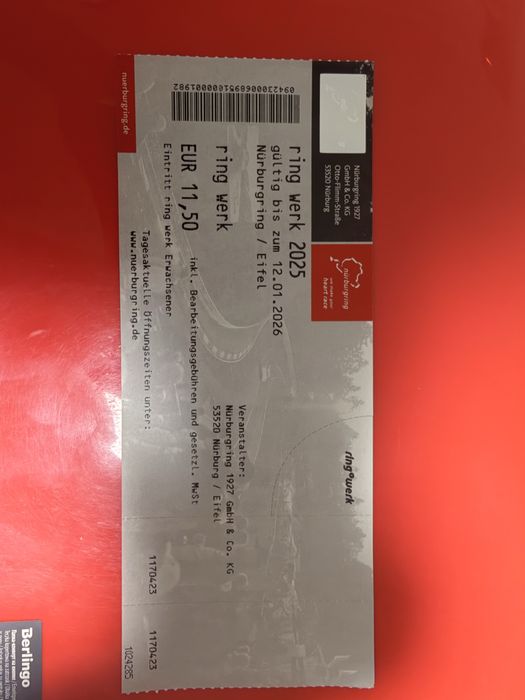 Билет с нюрбург ринга